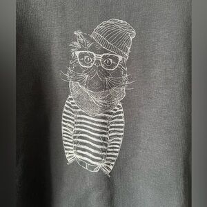 Stylish cat graphic / raw edge sweatshirt onesie / 100% cotton 12-18 months